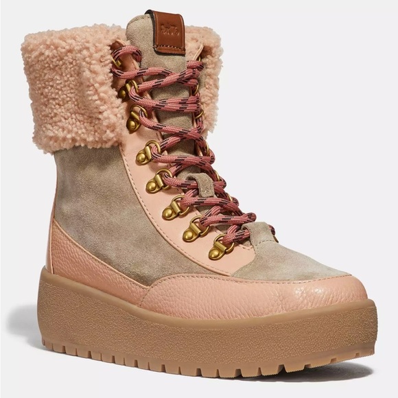 Coach Tyler Pink Suede Ankle Cold Weather Winter Boots Women's Sz 6 - Picture 1 of 8